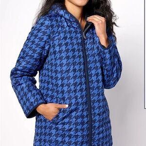 Susan Graver Blue Houndstooth Puffer Jacket size Small